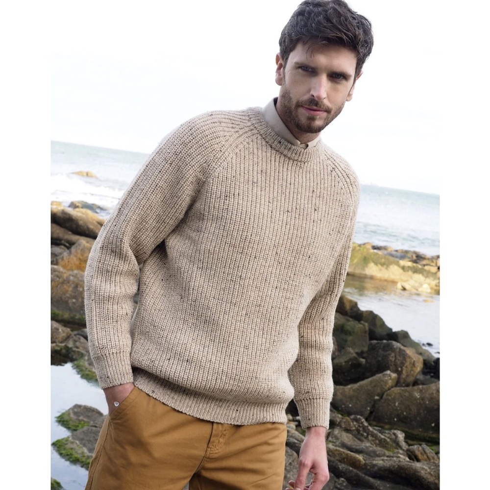 NWT Men's Fisherman Aran Rib Sweater - Oatmeal - Size M - 100% Wool